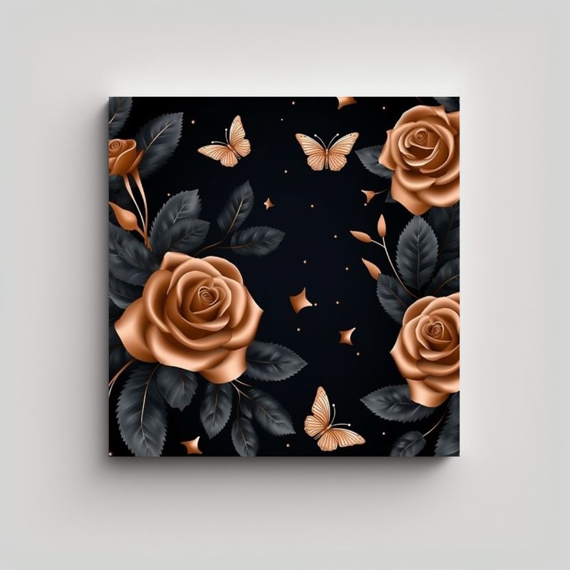 GENERICO - Arte De Pared Rosa Dorado Floral 3D Simple Calma 50x50 Cm