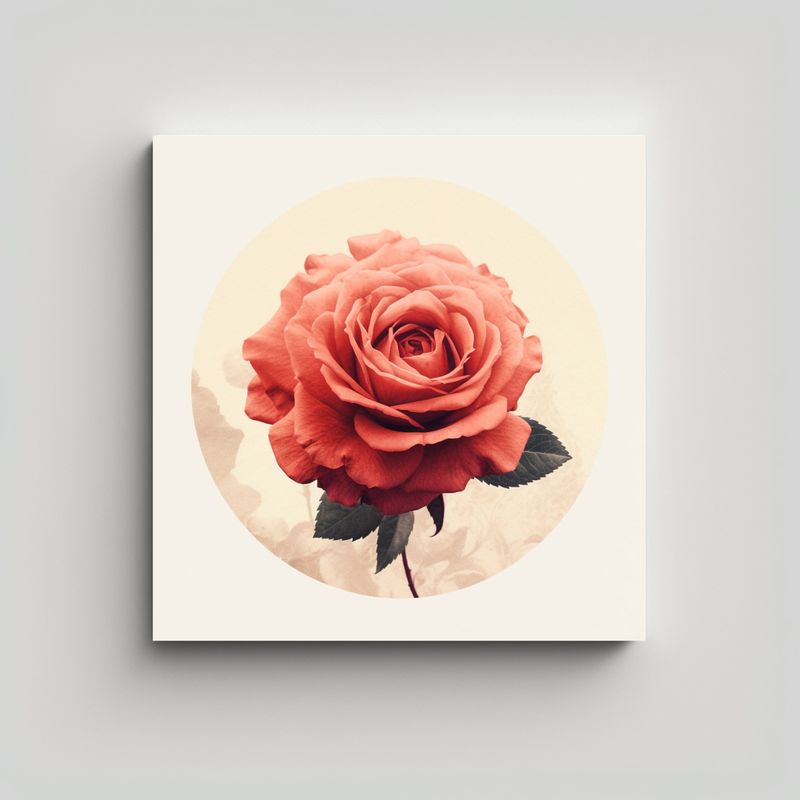 GENERICO - Cuadro Vintage Rosa Roja Expresividad Tono Real Y 50x50 Cm