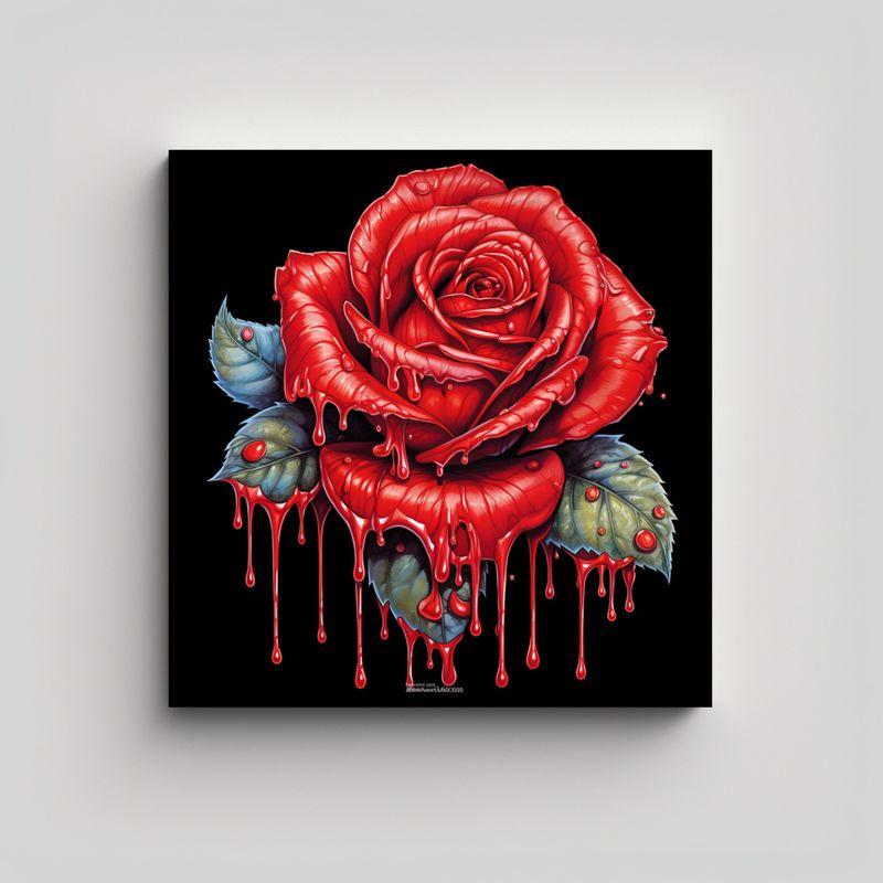 GENERICO - Cuadro Innovador Rosa Roja Con Goteo De Pintura 90x90 Cm
