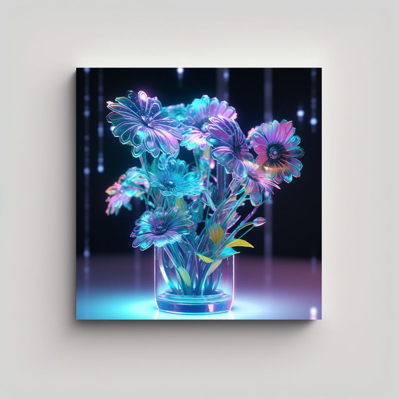 GENERICO - Futuristas Flores Digitales Diseño Tela En 80x80 Cm