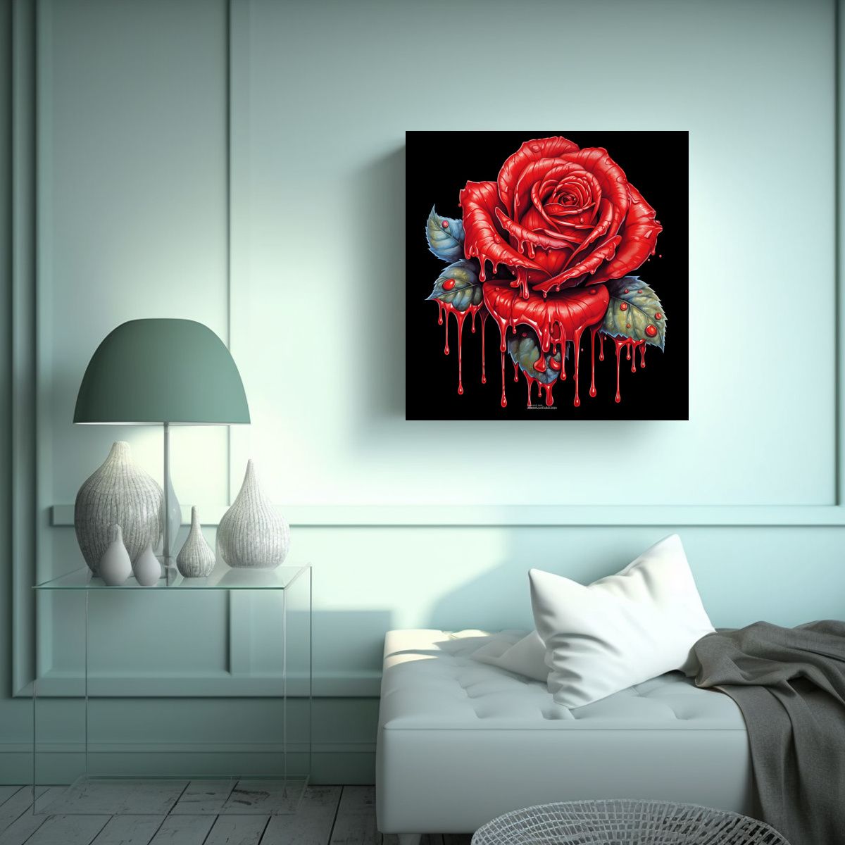 GENERICO - Cuadro Innovador Rosa Roja Con Goteo De Pintura 70x70 Cm