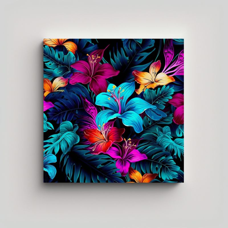GENERICO - Cuadro Decorativo Flores Tropicales En Fondo 70x70 Cm