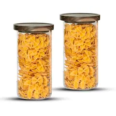 GENERICO - Pack 2 Contenedor Tarro Hermético Vidrio Tapa Acacia 1400ml