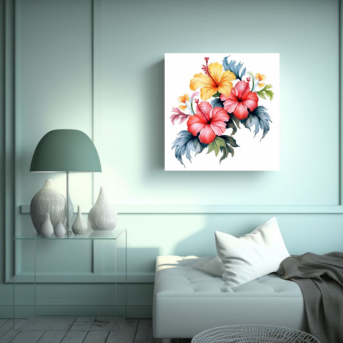 GENERICO - Cuadro Colorido Hibisco Flores Moderno Estampado 70x70 Cm