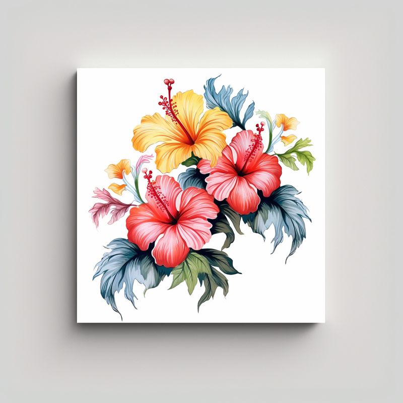 GENERICO - Cuadro Colorido Hibisco Flores Moderno Estampado 60x60 Cm