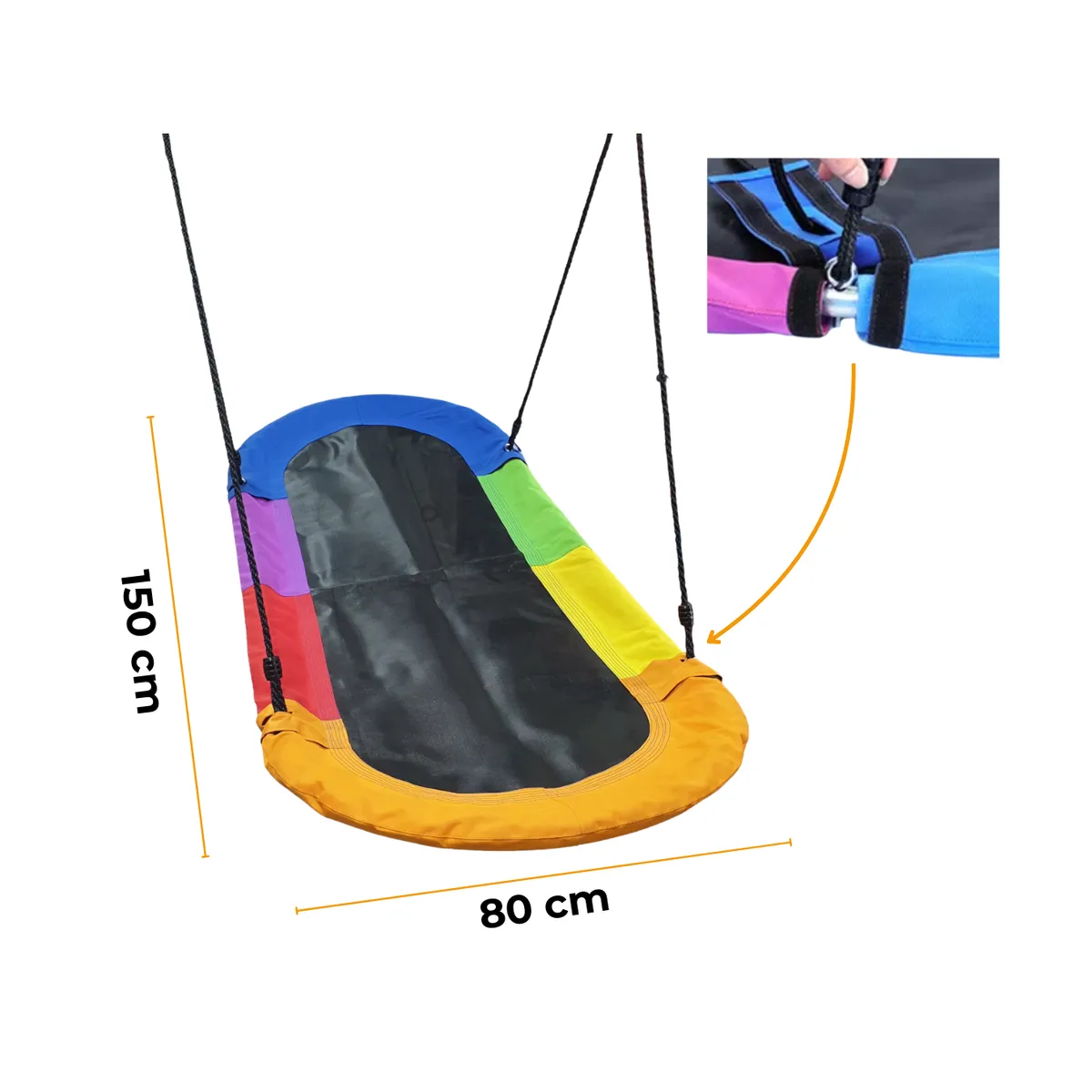 GENERICO - Columpio Ovalado Multicolor 150x80 cm - Incluye Mosquetones