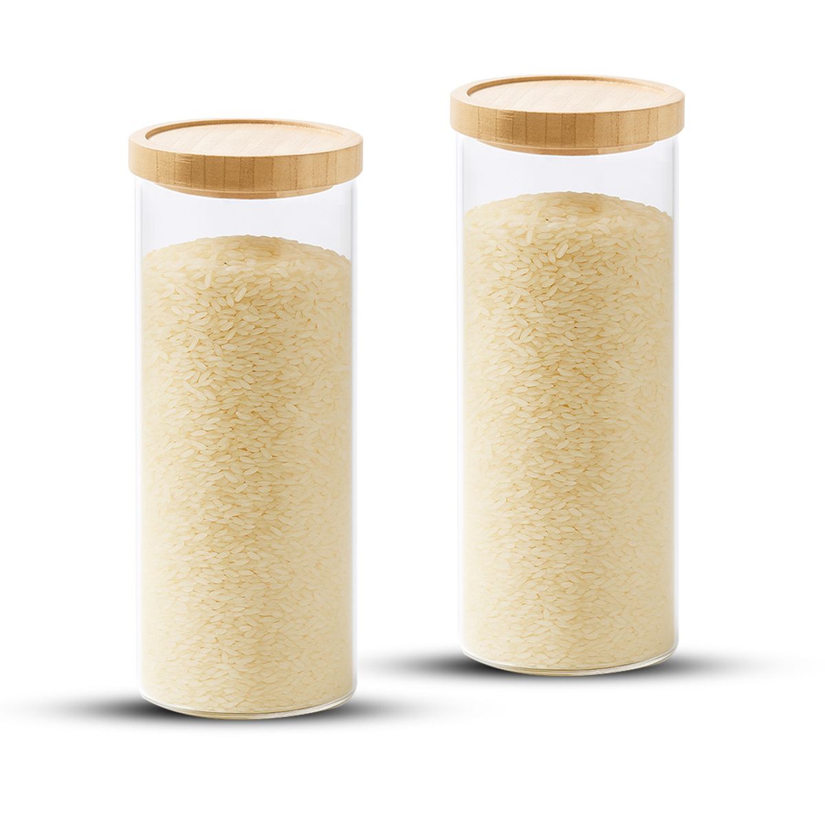 GENERICO - Pack 2 Contenedor Tarro Hermético Vidrio Tapa Bambú 2200ml
