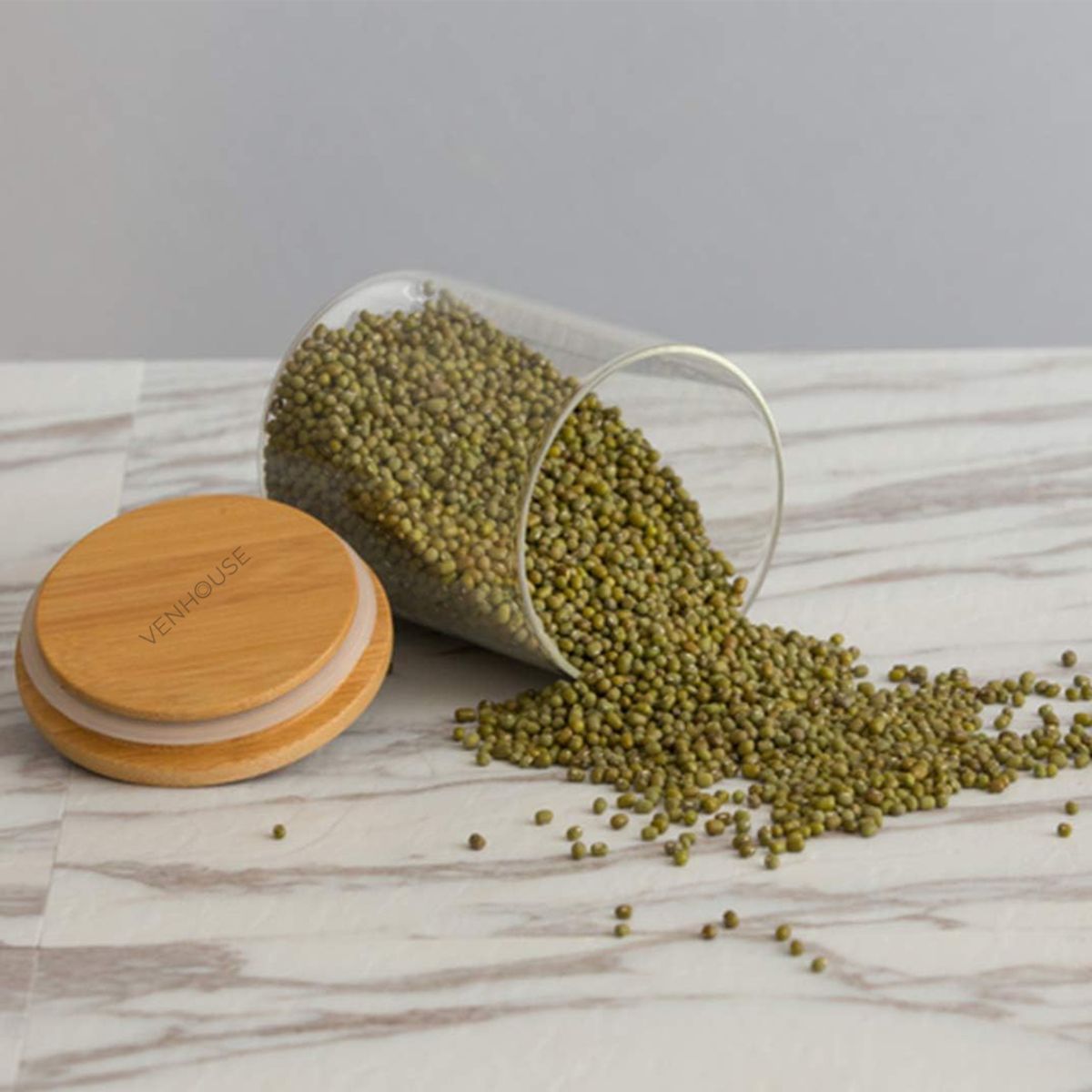 GENERICO - Pack 2 Contenedor Tarro Hermético Vidrio Tapa Bambú 2200ml