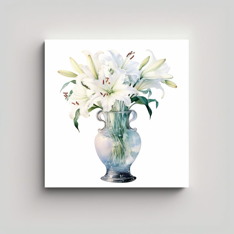 GENERICO - Lienzo Acuarela Flor De Lirio En Vaso 90x90 Cm