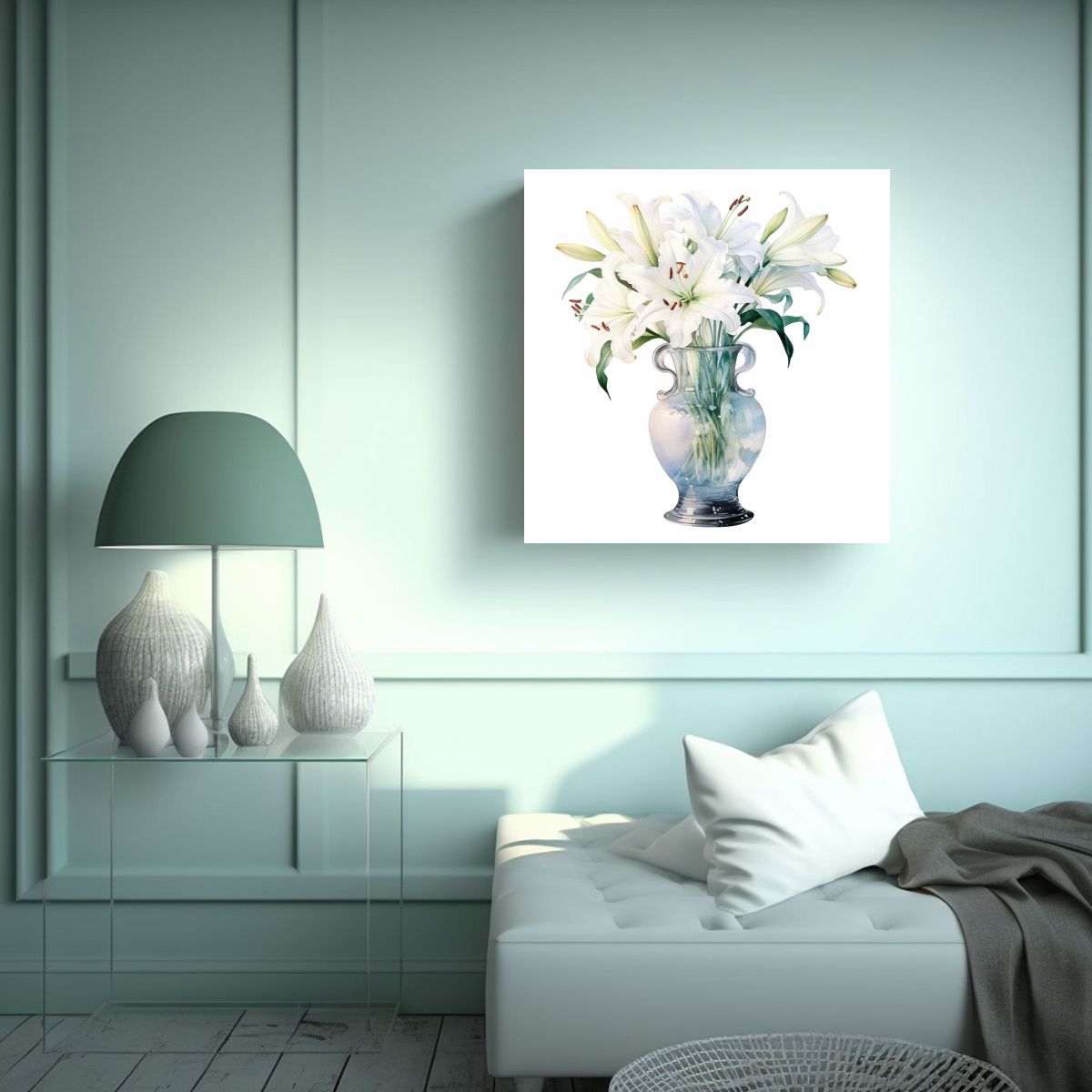 GENERICO - Lienzo Acuarela Flor De Lirio En Vaso 90x90 Cm