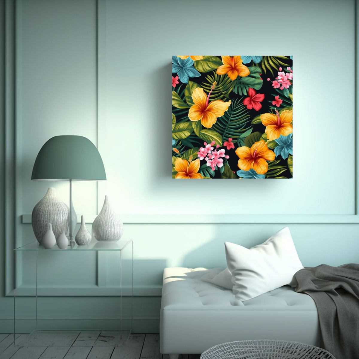 GENERICO - Tropical Floral Arte Gráfico Lienzo Imagen 90x90 Cm