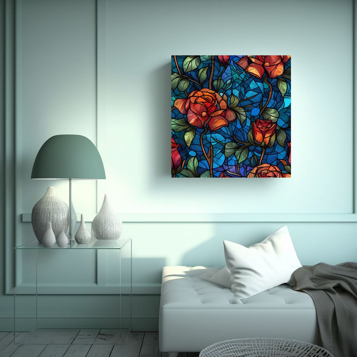 GENERICO - Patrón De Rosas Vidrieras Canva Calidos 50x50 Cm