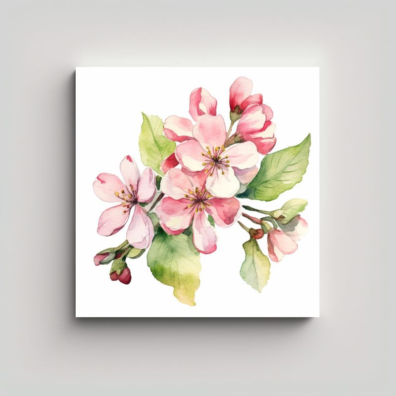 GENERICO - Cuadro Moderno Acuarela Manzana Flor Fantasía 90x90 Cm