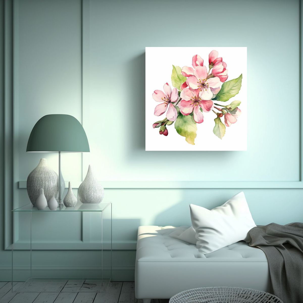 GENERICO - Cuadro Moderno Acuarela Manzana Flor Fantasía 80x80 Cm