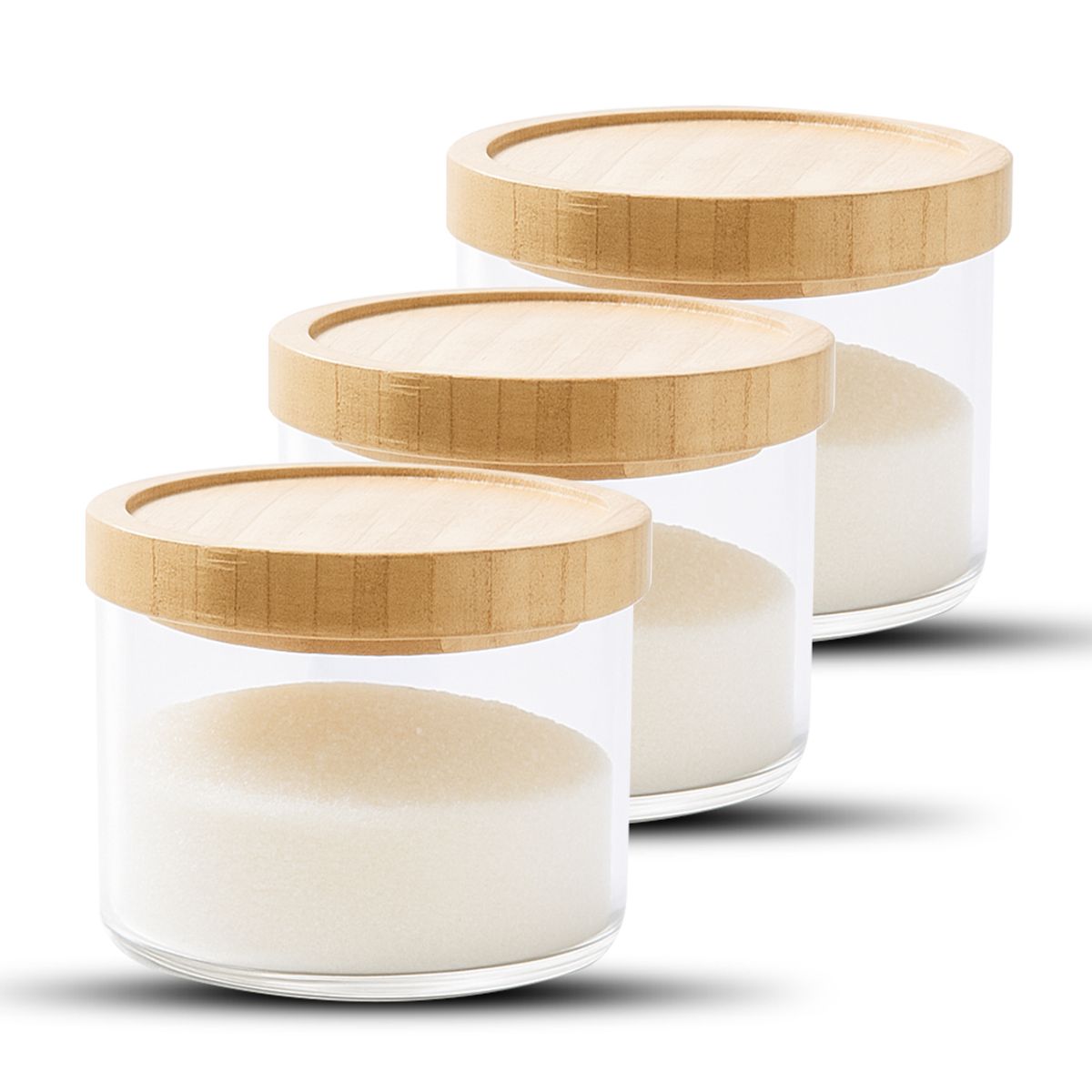 GENERICO - Pack 3 Frasco Contenedor Tarro Hermético Vidrio Bambú 500ml
