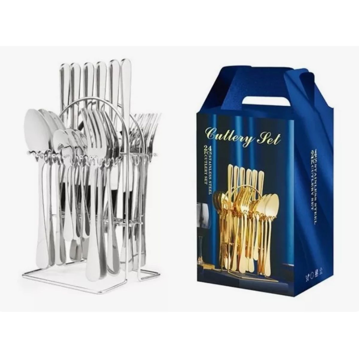 GENERICO - Cubiertos 24 Piezas Acero Inoxidable - Set De Utensilios plateado