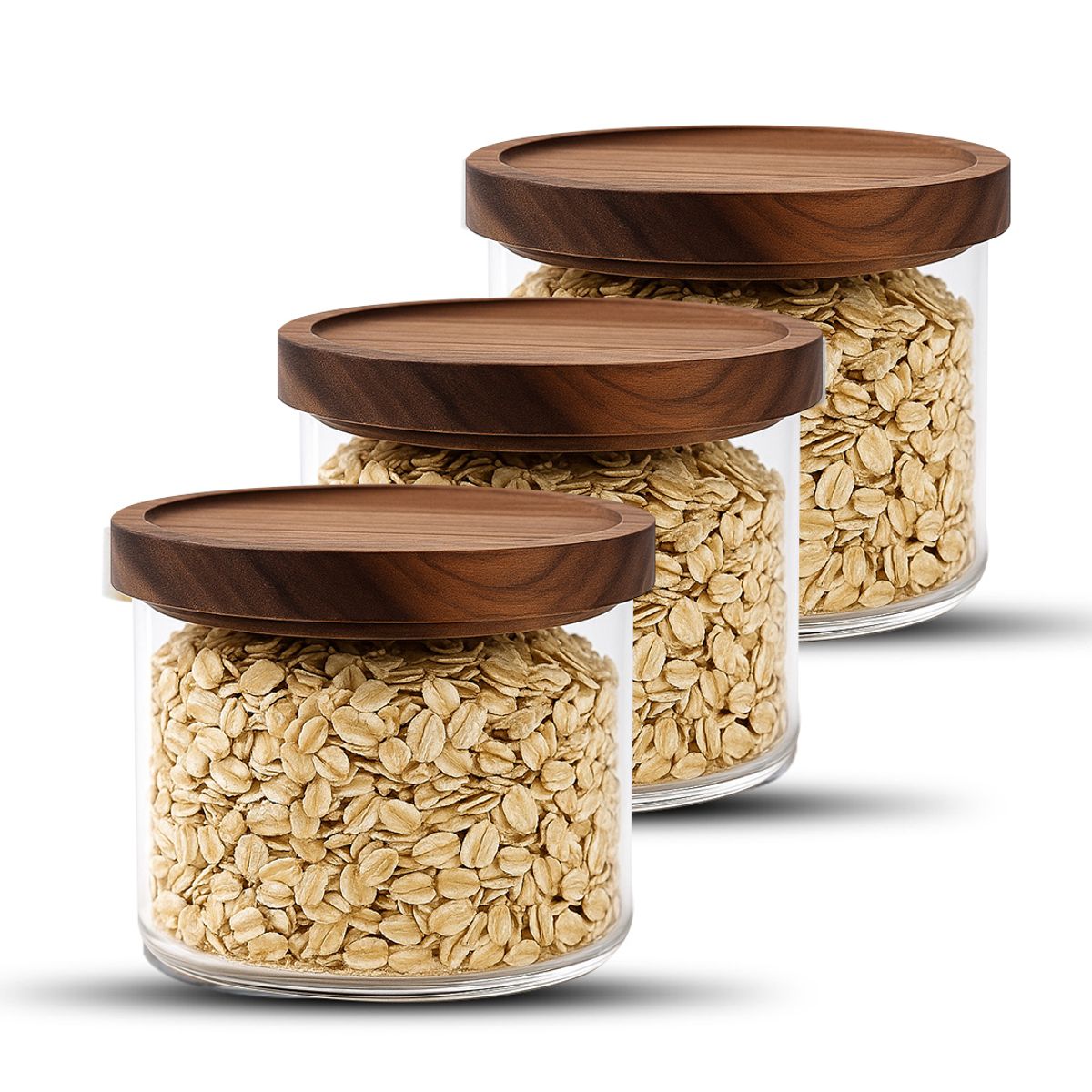 GENERICO - Pack 3 Frasco Contenedor Tarro Hermético Vidrio Acacia 500ml