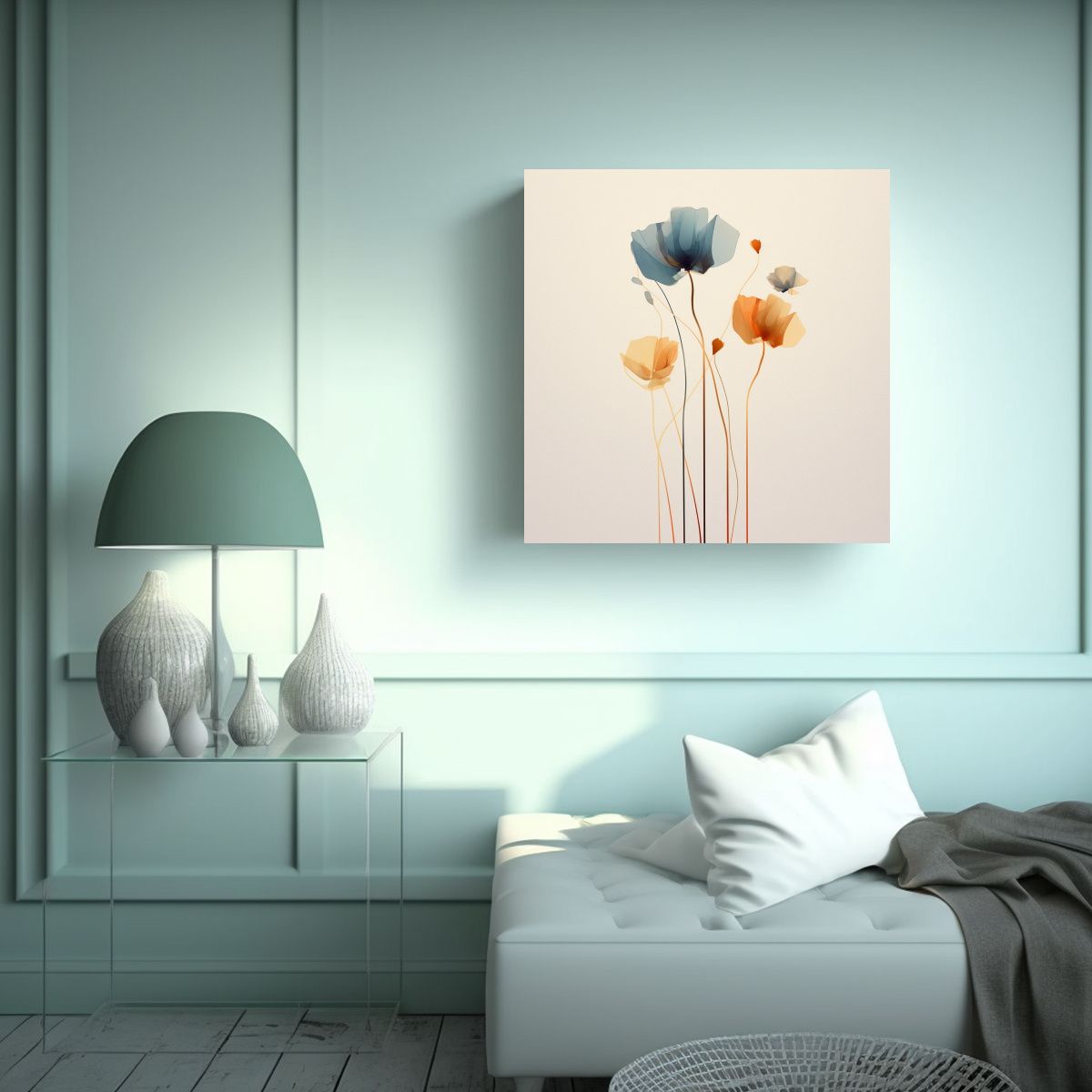 GENERICO - Flores Abstractas Minimalistas Adorables Lienzo 50x50 Cm