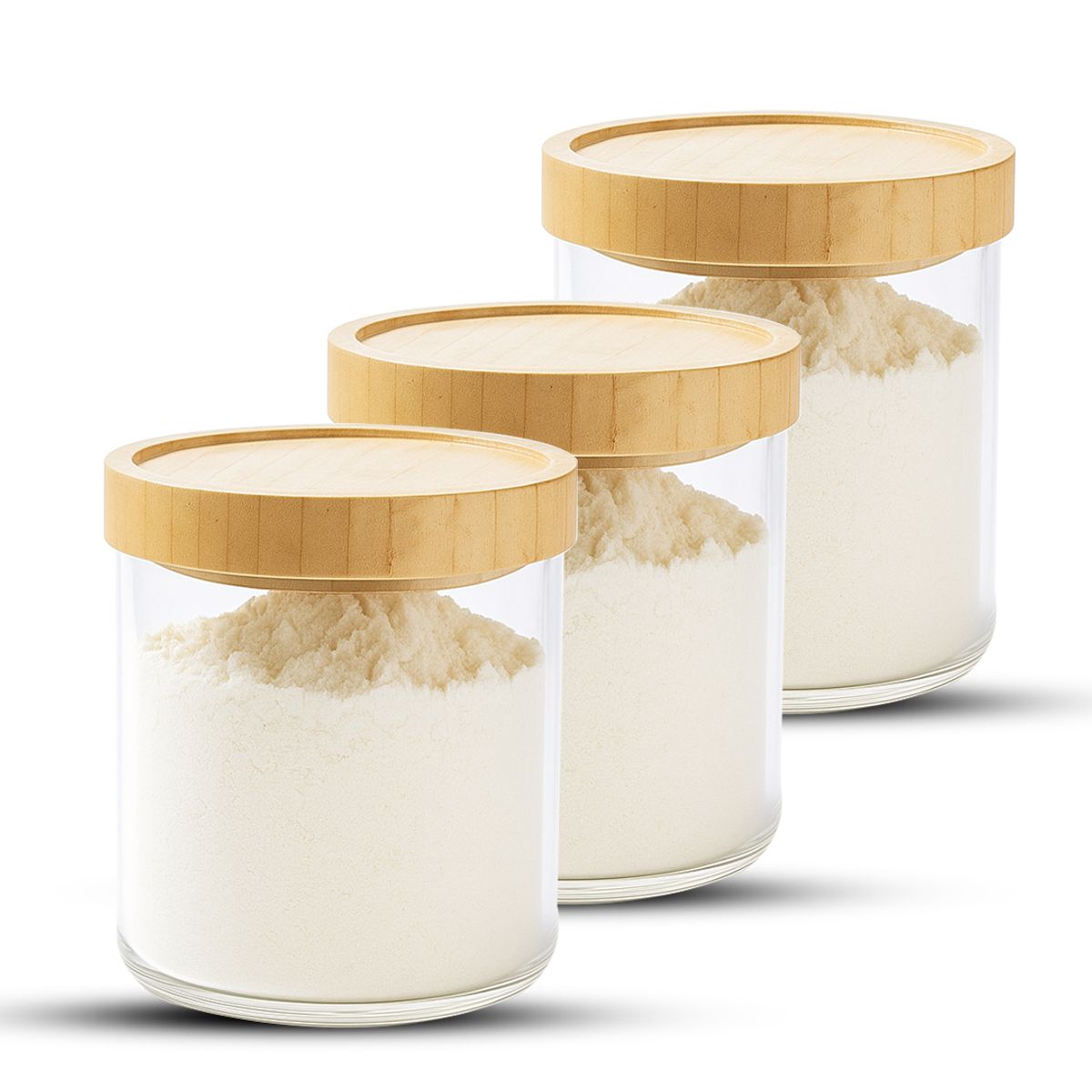 GENERICO - Pack 3 Frasco Contenedor Tarro Hermético Vidrio Bambú 800ml