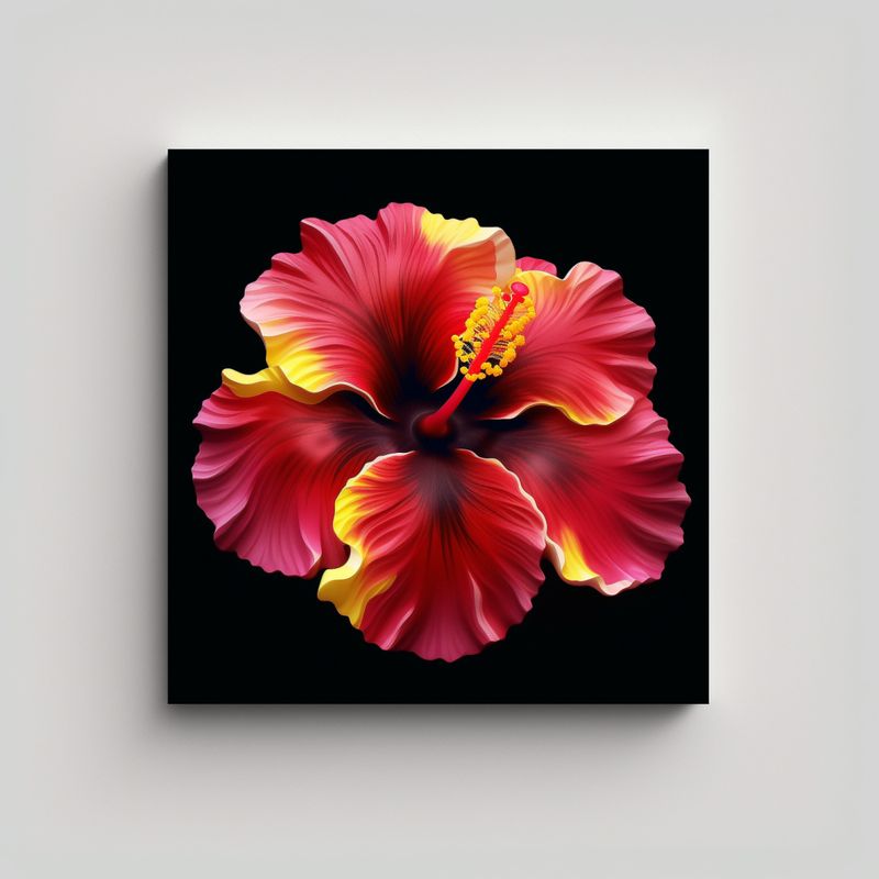GENERICO - Pintura Detallada De Hibisco Rojo Amarillo Y Rosa 60x60 Cm
