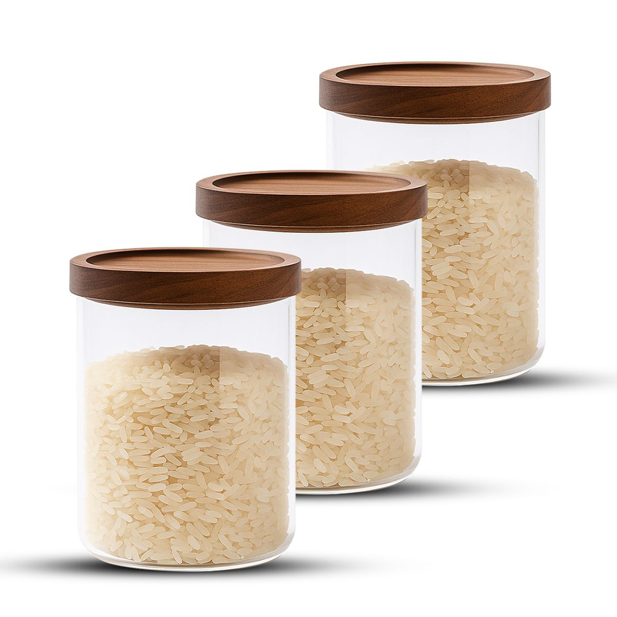 GENERICO - Pack 3 Frasco Contenedor Tarro Hermético Vidrio Acacia 800ml