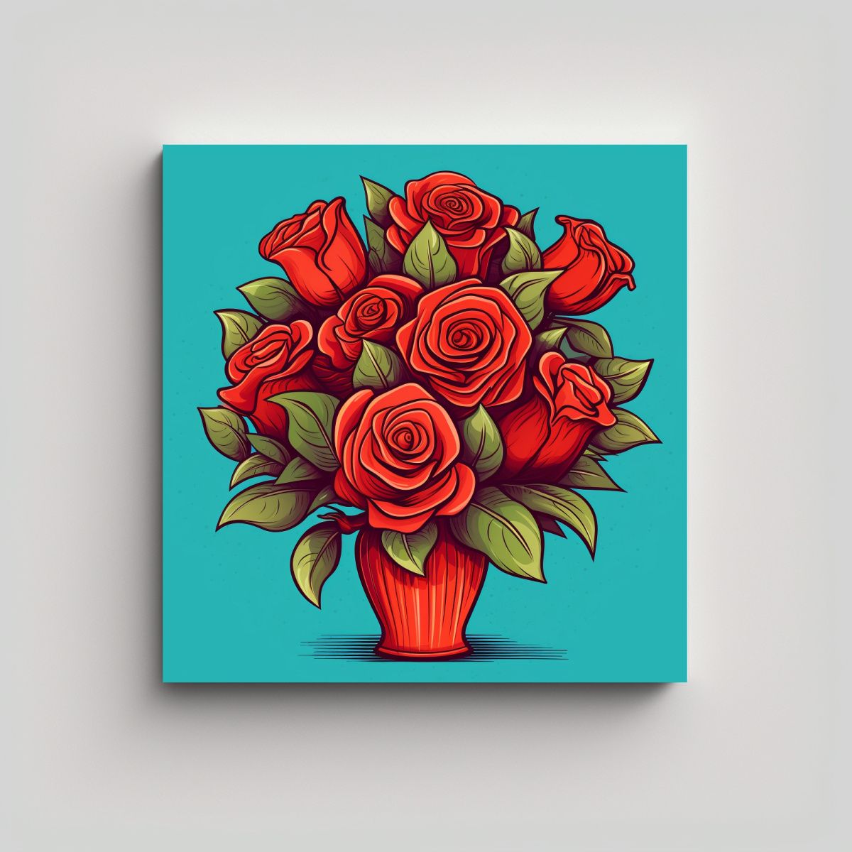 GENERICO - Ilustración De Flores Rojas Vibrantes Arte Pared 80x80 Cm