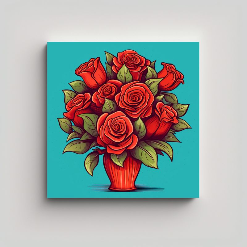 GENERICO - Ilustración De Flores Rojas Vibrantes Arte Pared 80x80 Cm