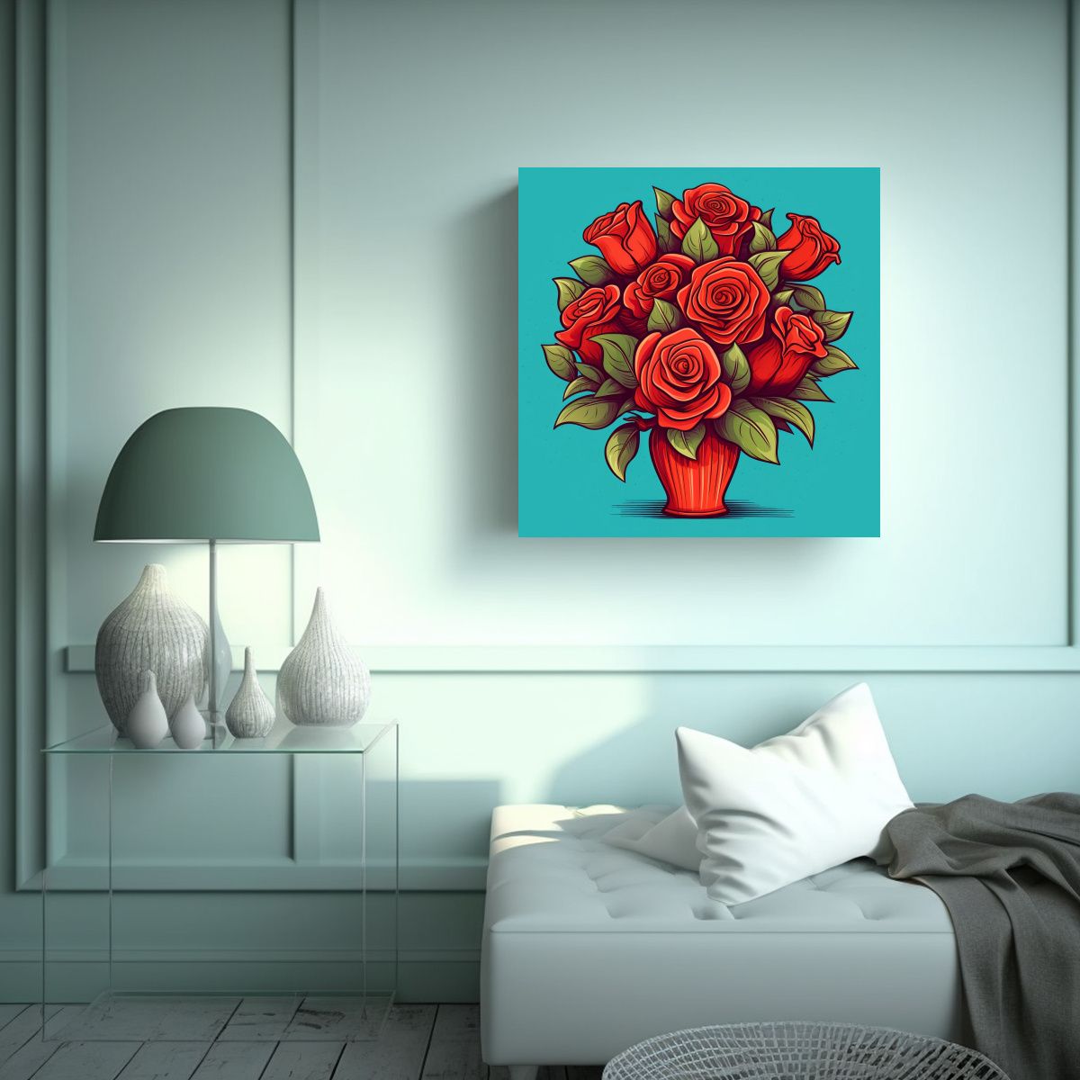 GENERICO - Ilustración De Flores Rojas Vibrantes Arte Pared 80x80 Cm