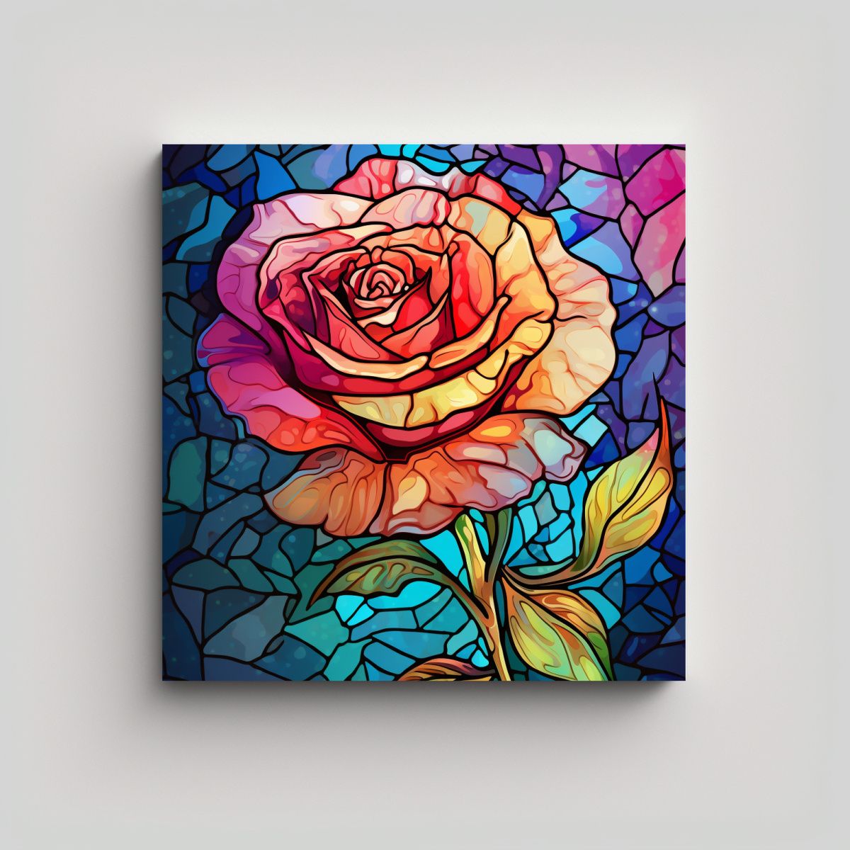 GENERICO - Diseño Mágico Surrealista De Rosa Vidriera En 50x50 Cm