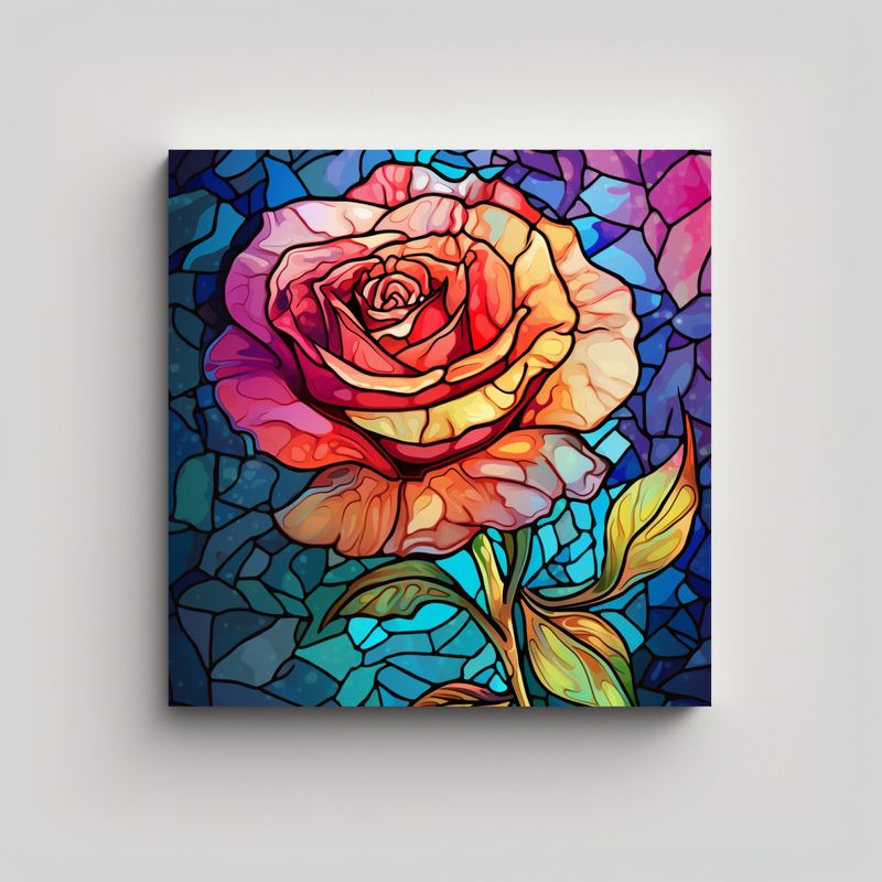 GENERICO - Diseño Mágico Surrealista De Rosa Vidriera En 50x50 Cm