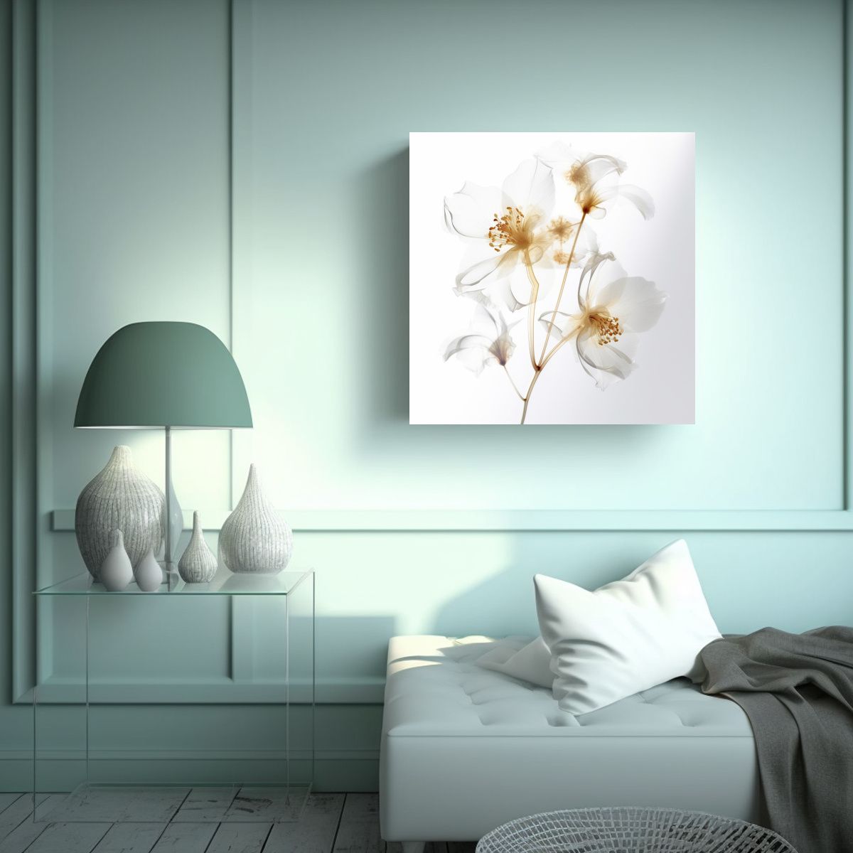 GENERICO - Arte Asiático Floral Etereo Transparente En Tela 80x80 Cm