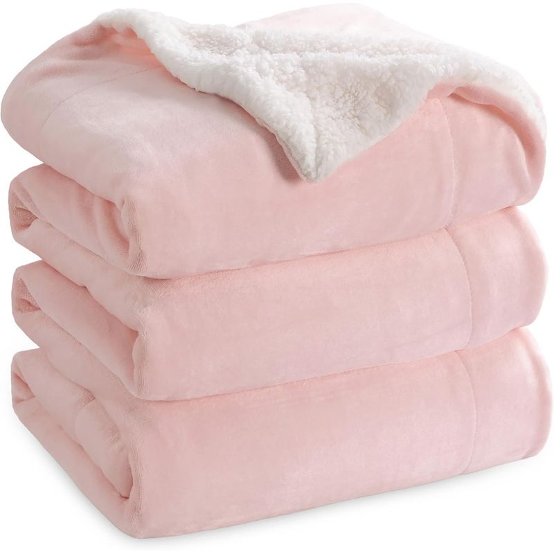 GENERICO - Frazada Polar Plush Térmica Con Chiporro Sherpa 2plz Suave Rosa Claro