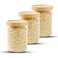 GENERICO - Pack 3 Frasco Contenedor Tarro Hermético Vidrio Bambú 1000ml