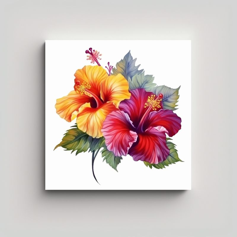 GENERICO - Arte Pintura Bellas Flores De Hibisco Rojo 50x50 Cm