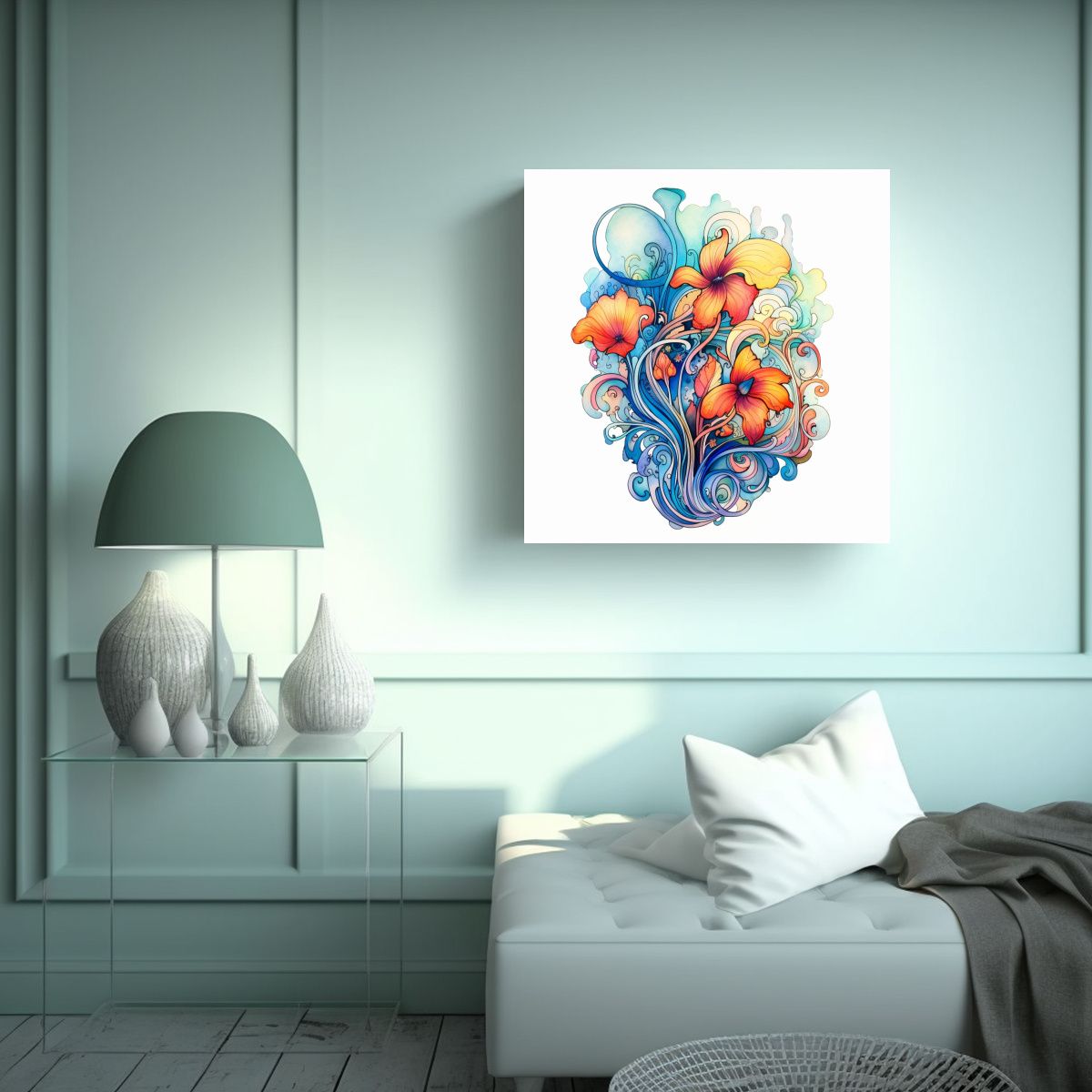 GENERICO - Cuadro Vanguardia Urbano Psicodélico Flores 60x60 Cm