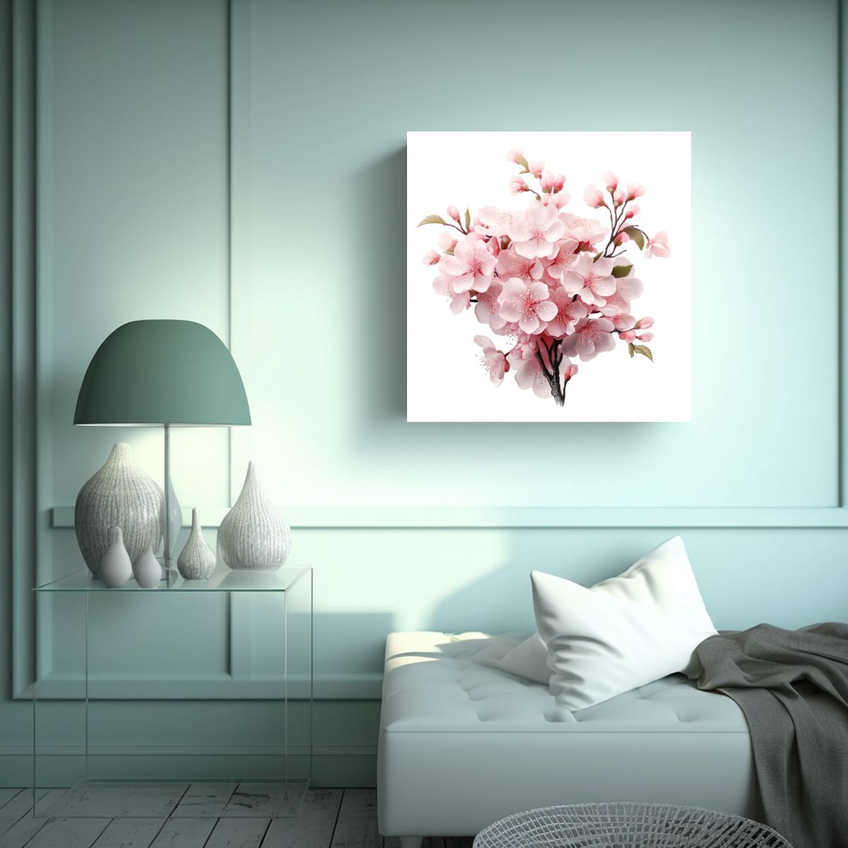 GENERICO - Lienzo Equilibrado Sakura Blanco Composición 80x80 Cm