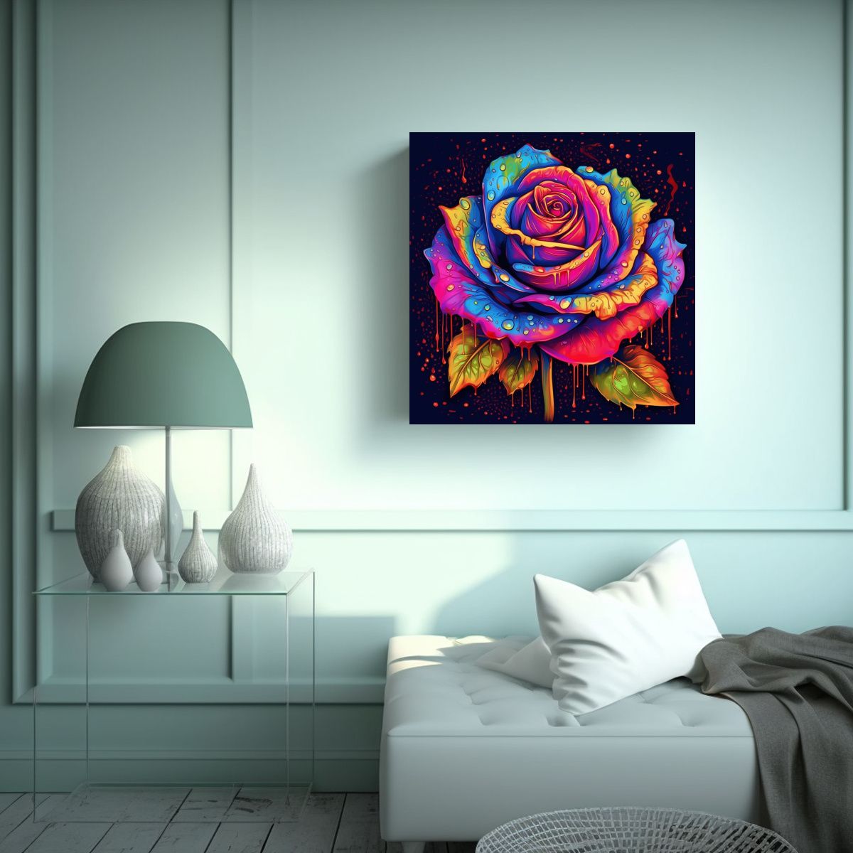 GENERICO - Arte Psicotrópico Intenso Rosa Estilo Cuadro 60x60 Cm