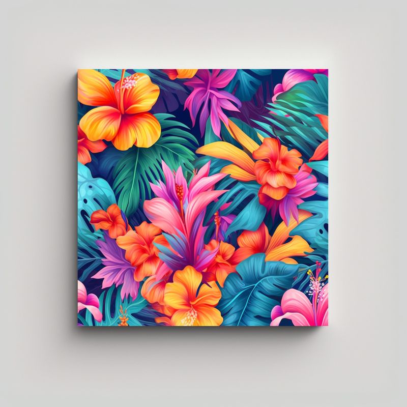 GENERICO - Bastidor Con Tela Luminosa Flores Tropicales 3D 50x50 Cm