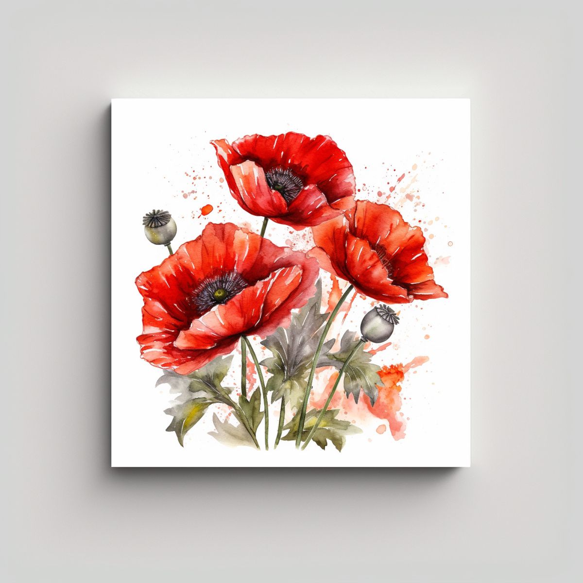 GENERICO - Ilustración Vibrante De Amapolas Rojas Acuarela 50x50 Cm