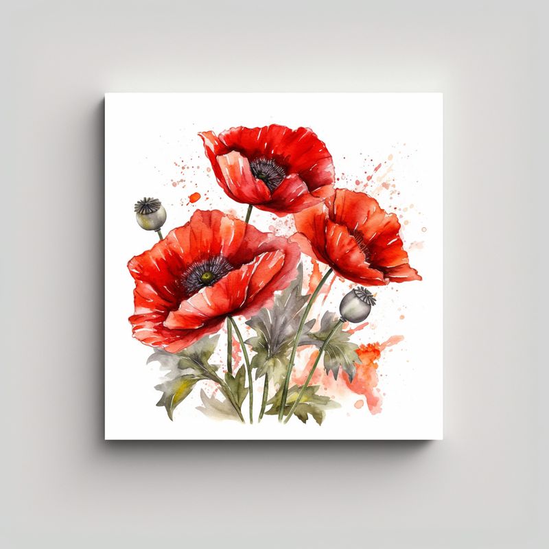 GENERICO - Ilustración Vibrante De Amapolas Rojas Acuarela 50x50 Cm