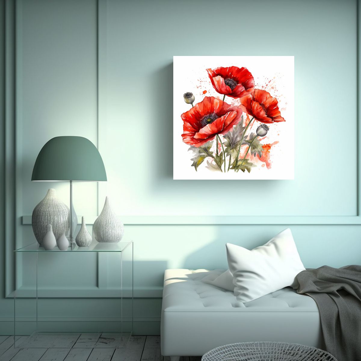 GENERICO - Ilustración Vibrante De Amapolas Rojas Acuarela 50x50 Cm