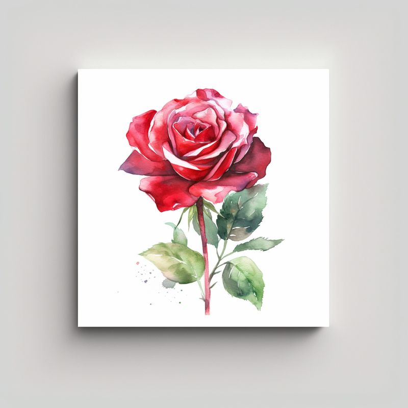 GENERICO - Romántica Rosa Roja Acuarela Composición 80x80 Cm