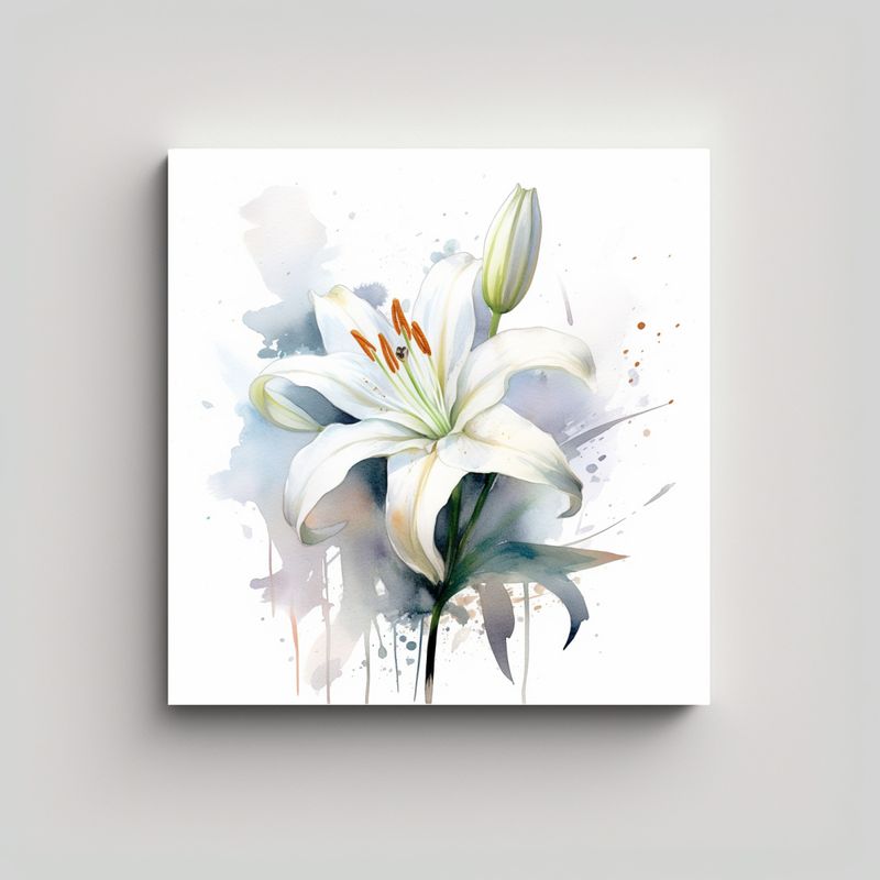 GENERICO - Pintura Acuarela Lirio Blanco Estilo Galería 70x70 Cm