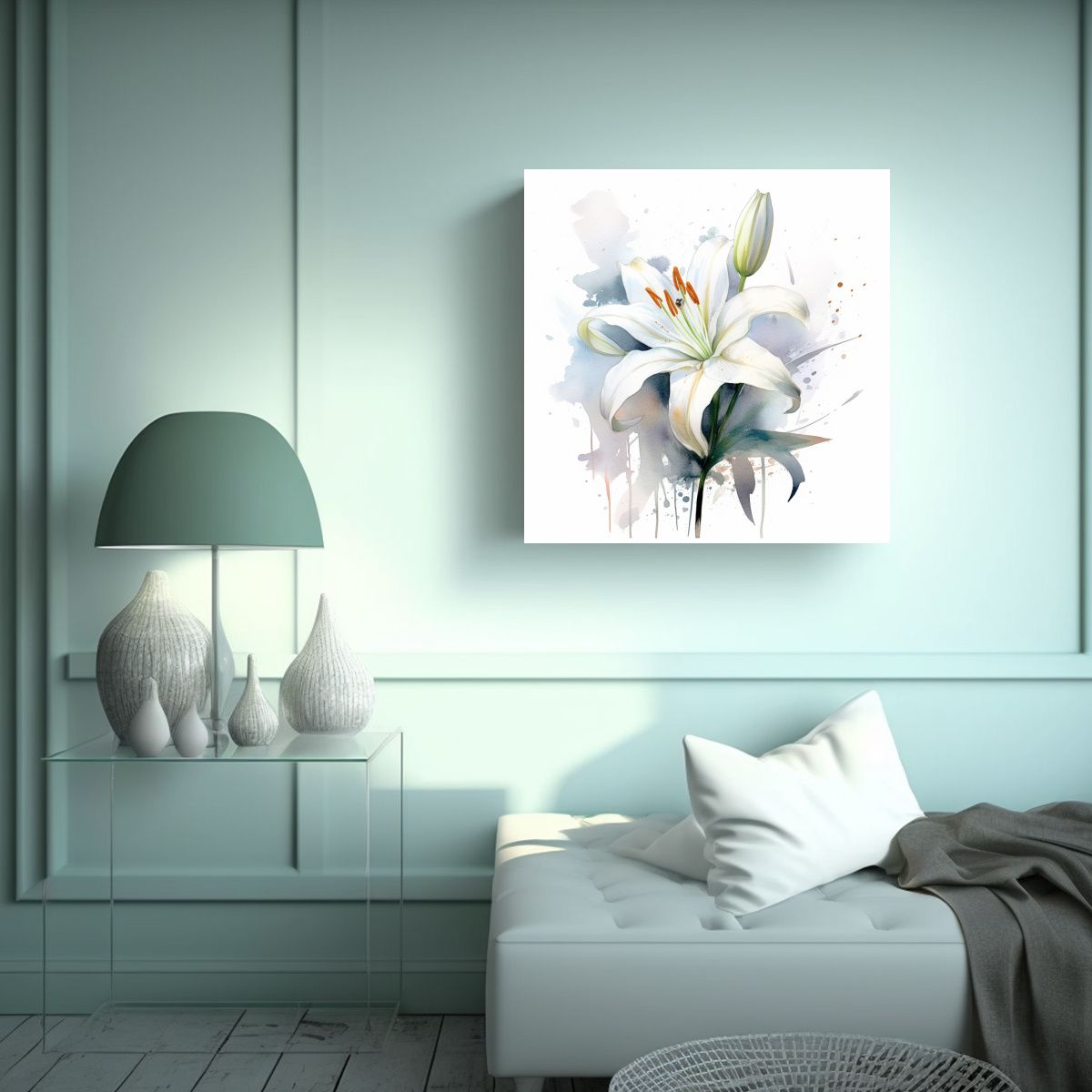 GENERICO - Pintura Acuarela Lirio Blanco Estilo Galería 60x60 Cm