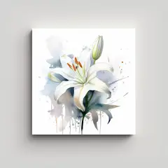 GENERICO - Pintura Acuarela Lirio Blanco Estilo Galería 50x50 Cm