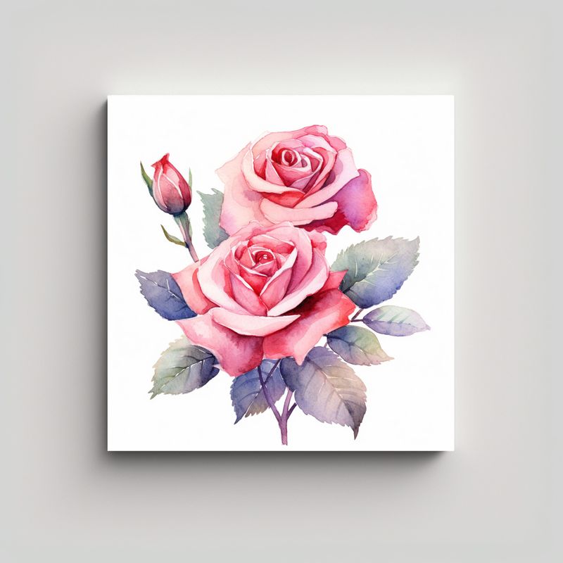 GENERICO - Composición Dinámica De Rosas Rosadas Acuarela 90x90 Cm