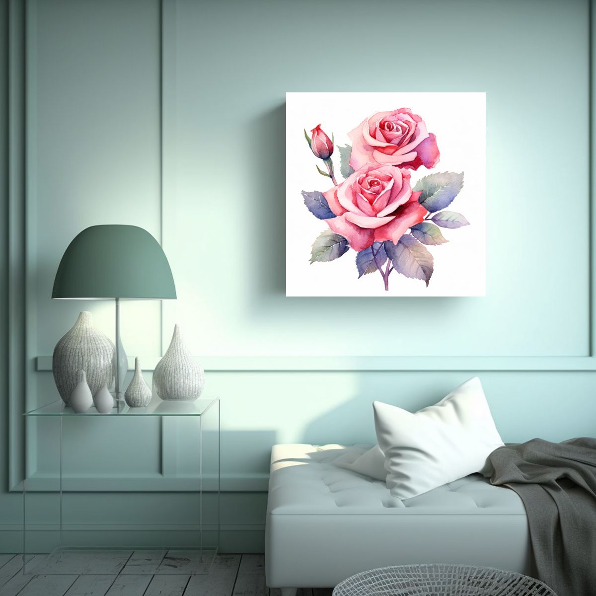 GENERICO - Composición Dinámica De Rosas Rosadas Acuarela 50x50 Cm