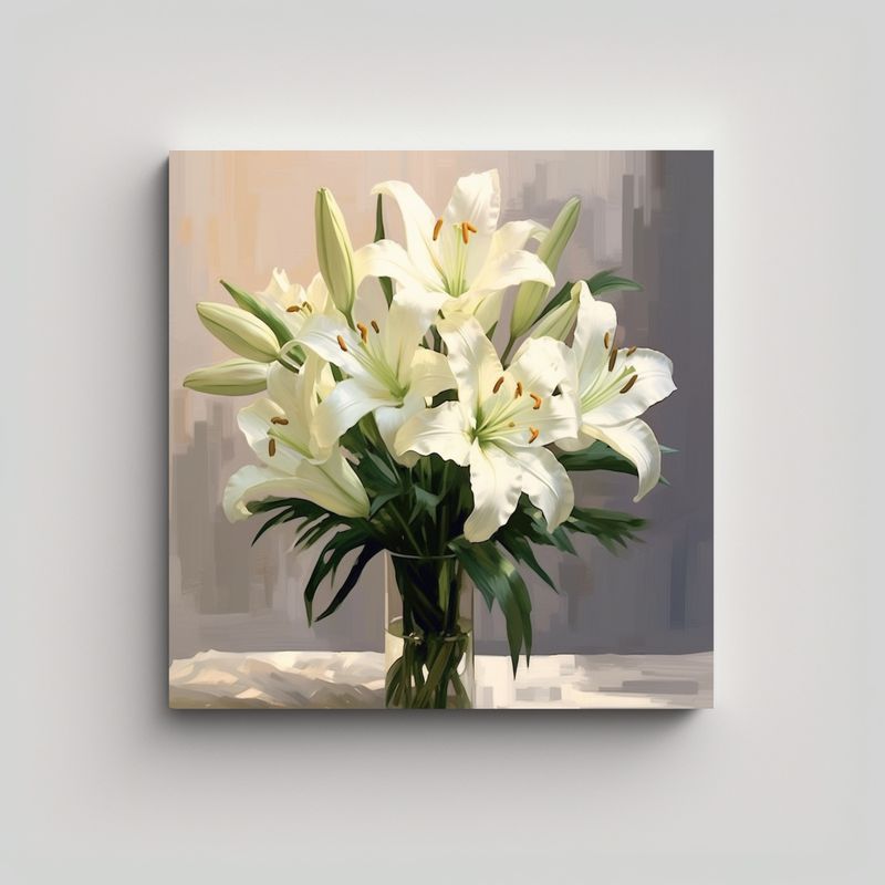 GENERICO - Fotografía De Arte Blanco Lirios En Jarrón 80x80 Cm