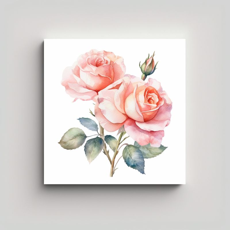 GENERICO - Bastidor Tela Vintage Acuarela Flores Rosa Blush 90x90 Cm