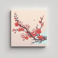 GENERICO - Ilustración Estilo Japonés De Rama Flor De 70x70 Cm